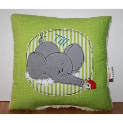Namenskissen, Kuschelkissen Doodle Stickerei Elefant oder Hund und Namen 30x30 cm