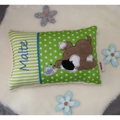 Namenskissen, Kuschelkissen Hund und Schnecke & Name und Geburtsdatum 20x30 cm