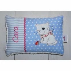 Namenskissen, Kuschelkissen Katze mit Marienkäfer & Name 20x30 cm, Geschenk zur Geburt, Geburtstag