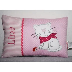 Namenskissen, Kuschelkissen Katze mit Marienkäfer & Name 20x30 cm, Geschenk zur Geburt, Geburtstag