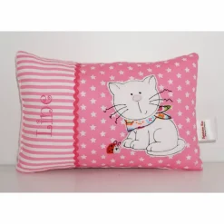 Namenskissen, Kuschelkissen Katze mit Marienkäfer & Name 20x30 cm, Geschenk zur Geburt, Geburtstag
