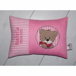 Namenskissen, Kuschelkissen mit niedlichen Bär und Namen und Geburtsdatum 25x35 cm, Hülle & Inlett