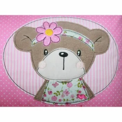 Namenskissen, Kuschelkissen mit niedlichen Frühlingsbär Button und Namen 25x35 cm, Hülle & Inlett, Geburt, Taufe, Geburt