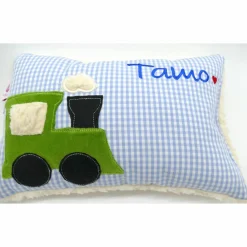 Namenskissen Taufkissen Kuschelkissen Kindergartenkissen Geburtsgeschenk  Eisenbahn Lok Lokomotive