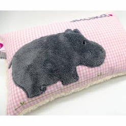 Namenskissen Taufkissen Kuschelkissen Kindergartenkissen Geburtsgeschenk  Nilpferd Hippo