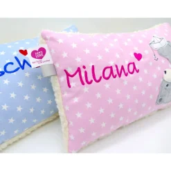 Namenskissen Taufkissen Kuschelkissen Kindergartenkissen Geburtsgeschenk  Bär mit Boot Mädchenkissen