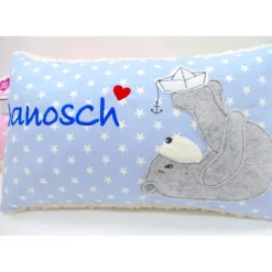 Namenskissen Taufkissen Kuschelkissen Kindergartenkissen Geburtsgeschenk  Bär mit Boot Mädchenkissen