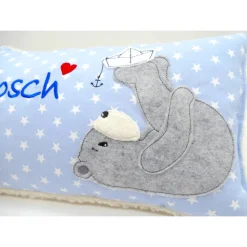 Namenskissen Taufkissen Kuschelkissen Kindergartenkissen Geburtsgeschenk  Bär mit Boot Mädchenkissen