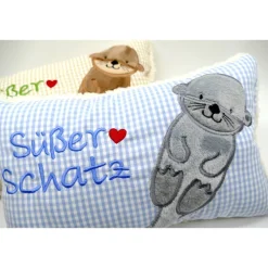 Namenskissen Taufkissen Kuschelkissen Kindergartenkissen Geburtsgeschenk  Otter Babyotter Fischotter Kuschelotter