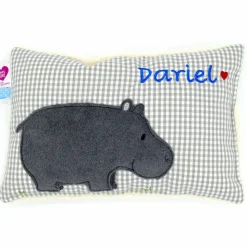 Namenskissen Taufkissen Kuschelkissen Kindergartenkissen Geburtsgeschenk  Nilpferd Hippo