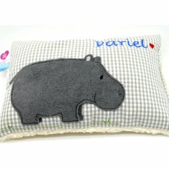 Namenskissen Taufkissen Kuschelkissen Kindergartenkissen Geburtsgeschenk  Nilpferd Hippo