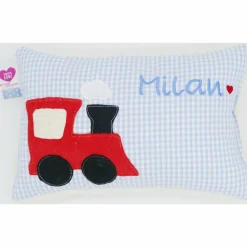 Namenskissen Taufkissen Kuschelkissen Kindergartenkissen Geburtsgeschenk  Eisenbahn Lok Lokomotive