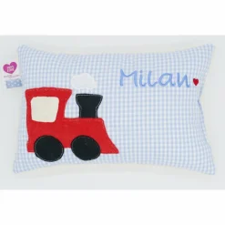 Namenskissen Taufkissen Kuschelkissen Kindergartenkissen Geburtsgeschenk  Eisenbahn Lok Lokomotive