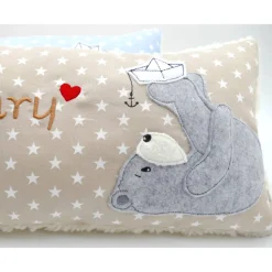 Namenskissen Taufkissen Kuschelkissen Kindergartenkissen Geburtsgeschenk  Bär mit Boot Jungenkissen