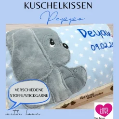 Namenskissen Taufkissen Kuschelkissen Kindergartenkissen Geburtsgeschenk Kuschliger Hundewelpe Peppo