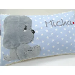 Namenskissen Taufkissen Kuschelkissen Kindergartenkissen Geburtsgeschenk Kuschliger Hundewelpe Peppo