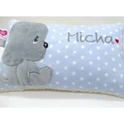 Namenskissen Taufkissen Kuschelkissen Kindergartenkissen Geburtsgeschenk Kuschliger Hundewelpe Peppo