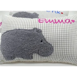 Namenskissen Taufkissen Kuschelkissen Kindergartenkissen Geburtsgeschenk  Nilpferd Hippo