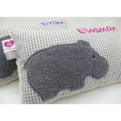 Namenskissen Taufkissen Kuschelkissen Kindergartenkissen Geburtsgeschenk  Nilpferd Hippo