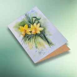 Narzissen Osterglocken Klappkarte & Postkarte – Nachhaltige Frühlingskarte für Ostern