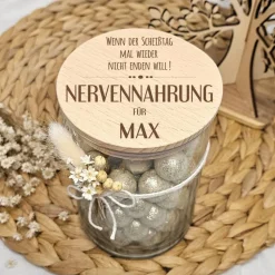Nervennahrung Geschenk Kollegen, Vorratsglas mit Namen, Geschenk Arbeitskollegin, Geschenkidee Kleinigkeit Kollegin