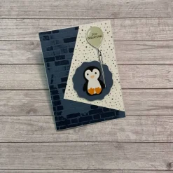 Niedliche Grußkarten / Glückwunschkarten für Kinder zum Geburtstag, für Mädchen & Jungen, Pinguin, Luftballon Handarbeit