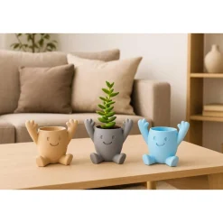 Niedlicher 3D-Blumentopf mit Gesicht | Lustige Pflanztopf-Figur für Sukkulenten | Fensterbank & Wohnzimmer Deko | Perfek