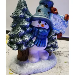 Niedlicher Schneemann aus Keramik zum Beleuchten