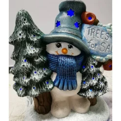 Niedlicher Schneemann aus Keramik zum Beleuchten