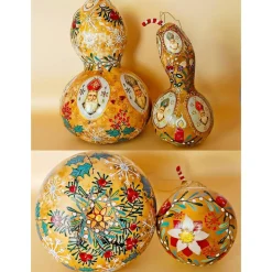 Nikolaus- und Weihnachtsdekoration im Vintage Stil: handbemalte Kunst-Kürbisse mit weihnachtlichen Motiven