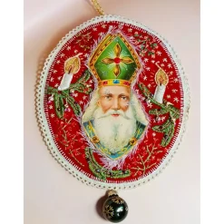 Nikolaus- und Weihnachtsdekoration als Kunst zum Aufhängen mit Stickereien und Verzierungen. Handgemacht und besonders!