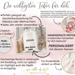 Nikolaussack mit Name personalisiert, Weihnachtssäckchen für Geschenke, Nikolausgeschenk, Nikolausbeutel Weihnachten