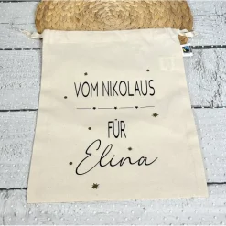 Nikolaussäckchen Säckchen VOM NIKOLAUS personalisiert Baumwollsack Weihnachtssack Geschenkesäckchen
