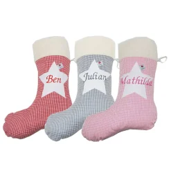 Nikolausstiefel / Nikolausstrumpf / Nikolaussocke kariert mit Namen personalisiert