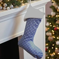 Nikolausstiefel blau mit Sterne, Kaminsocke zum befüllen und aufhängen