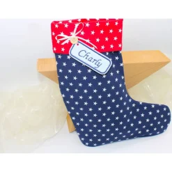 Nikolausstiefel dunkelblau rot Sterne mit Namen personalisiert / Stiefel Nikolaus Stoff / Nikolaussocke