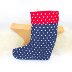 Nikolausstiefel dunkelblau rot Sterne mit Namen personalisiert / Stiefel Nikolaus Stoff / Nikolaussocke