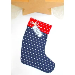 Nikolausstiefel dunkelblau rot Sterne mit Namen personalisiert / Stiefel Nikolaus Stoff / Nikolaussocke