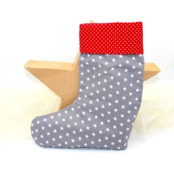 Nikolausstiefel grau rot Sterne mit  Namen personalisiert / Nikolaus Socke / Stiefel / Strumpf aus Stoff
