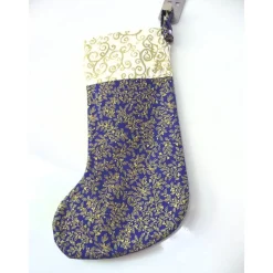 Nikolausstiefel in blau-gold mit Perlenhängern genäht von Hobbyhaus