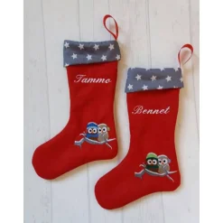 Nikolausstiefel mit Namen und Eulenstickerei, Nikolausstrumpf, Nikolausstiefel personalisiert