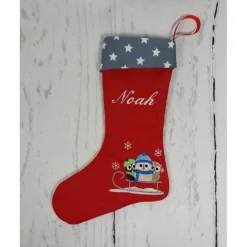 Nikolausstiefel mit Namen und Eulenstickerei, Nikolausstrumpf, Nikolausstiefel personalisiert