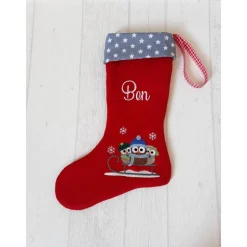 Nikolausstiefel mit Namen und Eulenstickerei, Nikolausstrumpf, Nikolausstiefel personalisiert