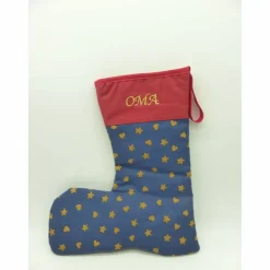 Nikolausstiefel OMA, goldfarben bestickt und gefüttert, Weihnachtsdeko