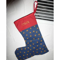 Nikolausstiefel OMA, goldfarben bestickt und gefüttert, Weihnachtsdeko