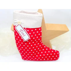Nikolausstiefel rot beige Sterne mit  Namen personalisiert / Nikolaus Socke / Stiefel / Strumpf aus Stoff