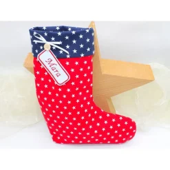 Nikolausstiefel rot beige Sterne mit  Namen personalisiert / Nikolaus Socke / Stiefel / Strumpf aus Stoff