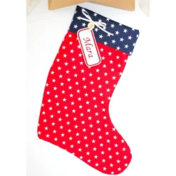 Nikolausstiefel rot beige Sterne mit  Namen personalisiert / Nikolaus Socke / Stiefel / Strumpf aus Stoff