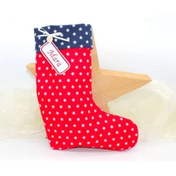 Nikolausstiefel rot beige Sterne mit  Namen personalisiert / Nikolaus Socke / Stiefel / Strumpf aus Stoff