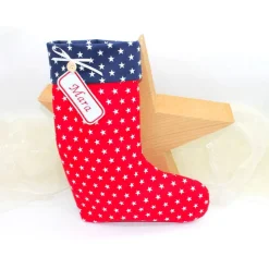 Nikolausstiefel rot beige Sterne mit  Namen personalisiert / Nikolaus Socke / Stiefel / Strumpf aus Stoff